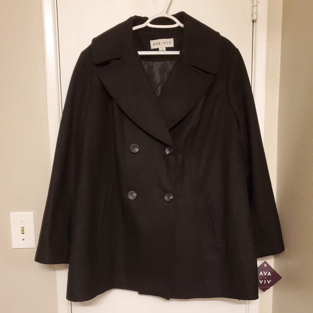 Ava & Viv Black Peacoat 2X NWT